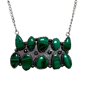 Malachite 925 Large Rectangle Vintage Style Gemstone Necklace